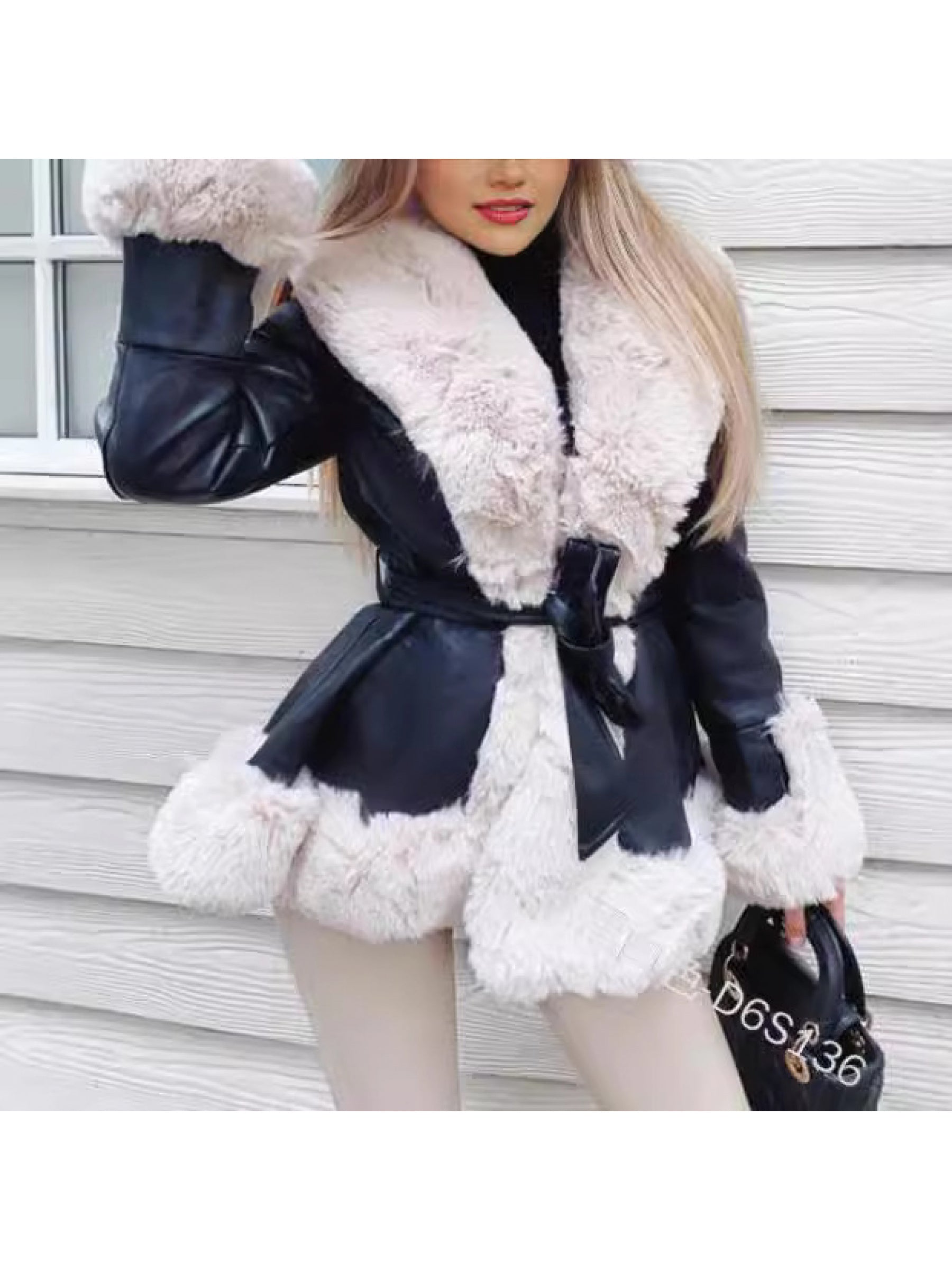 Thickened Waist-Defining PU Leather Coat – Women's Slim V-Neck Long Sleeve Jacket with Pockets, Tummy Control Outerwear