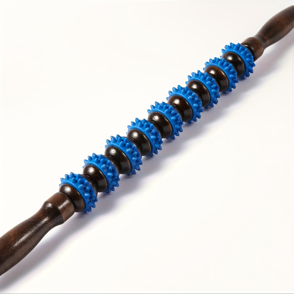 Trigger Point Foam Roller with Wooden Handle – Myofascial Massager for Sore Muscles & Cellulite Relief