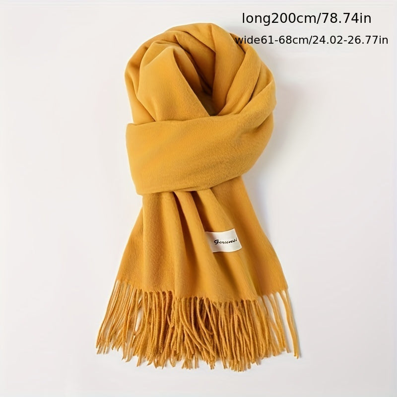 Solid Color Tassel Scarf with Fringe - Lightweight Polyester Shawl for Women