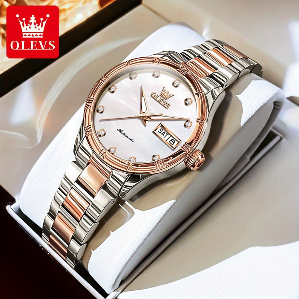 OLEVS Women's Stainless Steel Automatic Mechanical Watch - Vintage Analog Bracelet with Luminous Hands