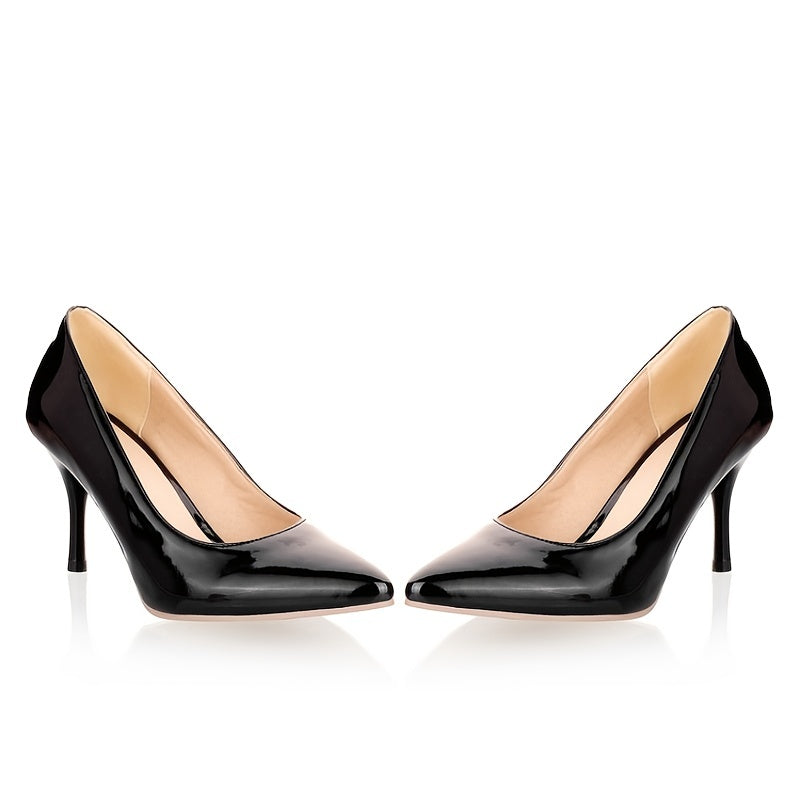 Women's Black Pointed-Toe Stiletto Pumps, Slip-On Soft-Sole Office Heels