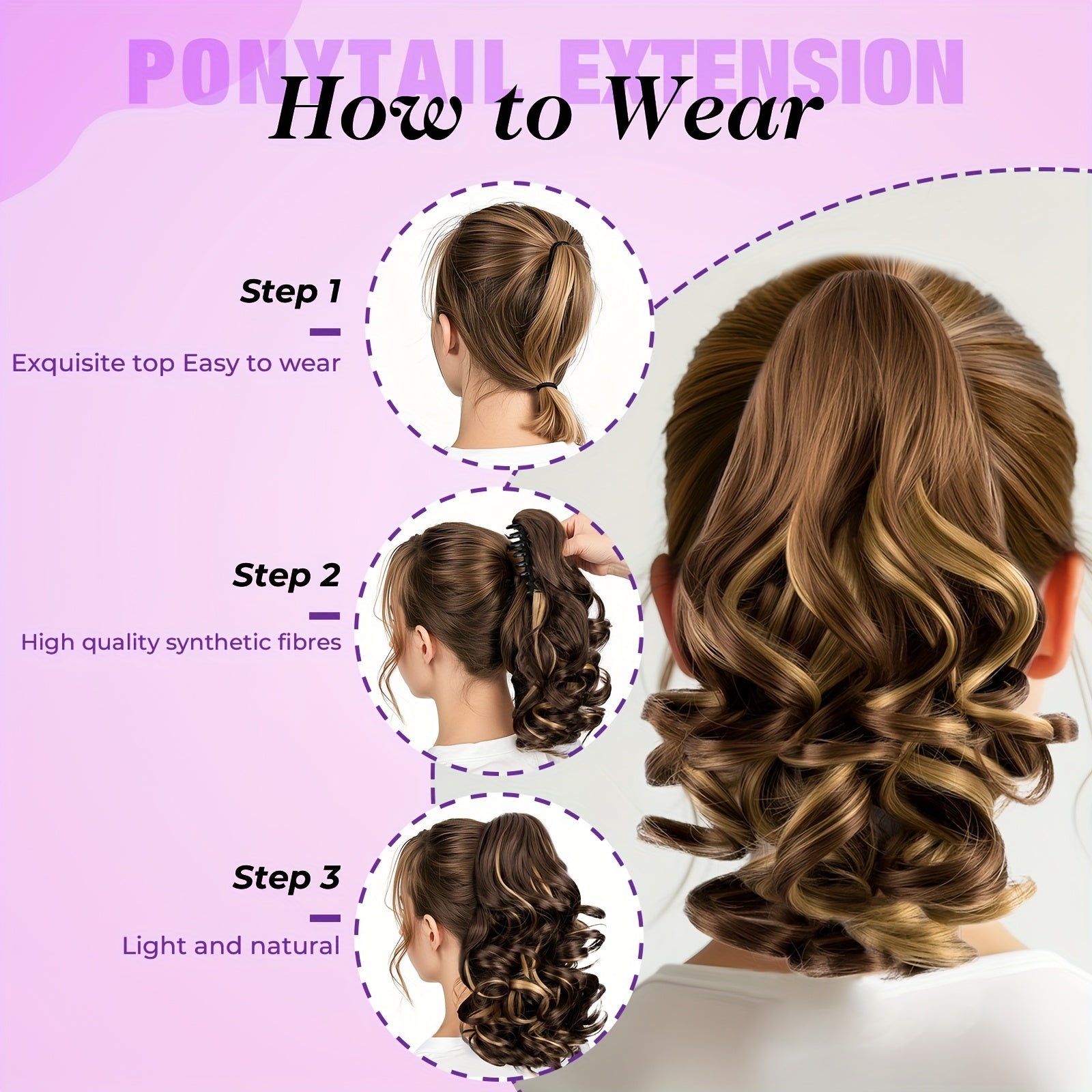 SLEEKCUTE Curly Wavy Clip-In Ponytail Extensions – High-Heat Synthetic Hair for Instant Volume & Natural Bounce