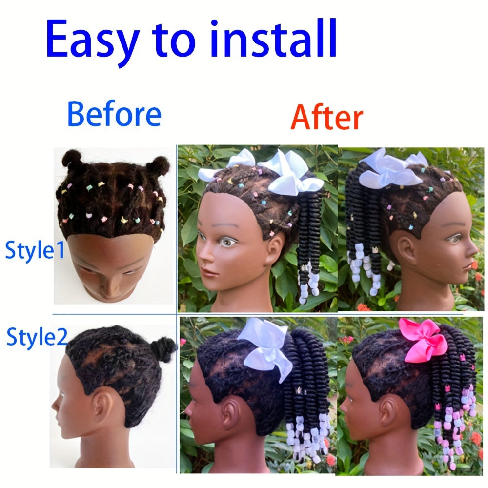 2-Pack Braided Ponytail Hair Extensions with Beads – Afro Twist Dreadlocks for Girls, Cosplay & Party Accessories