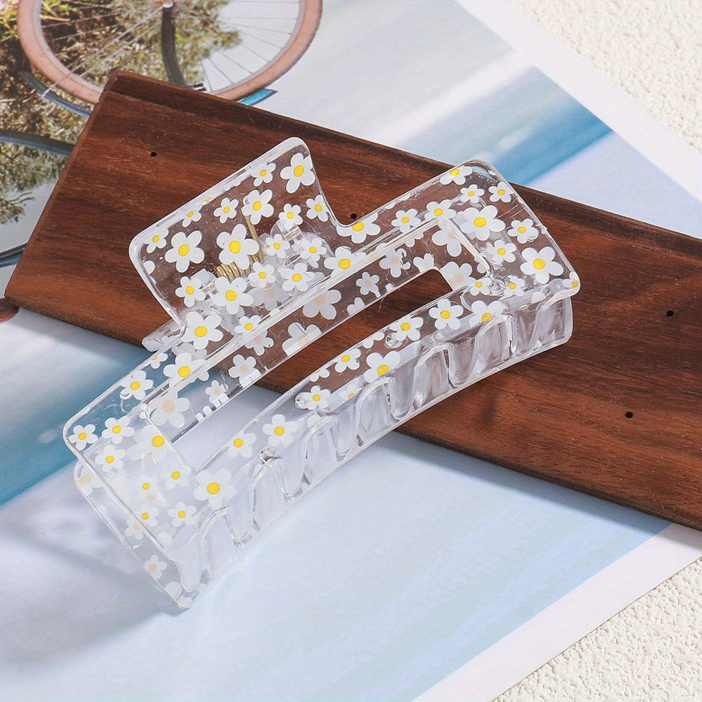 Transparent Lemon Flower Hair Claw Clip – Cute Minimalist Plastic Hair Clip for Women