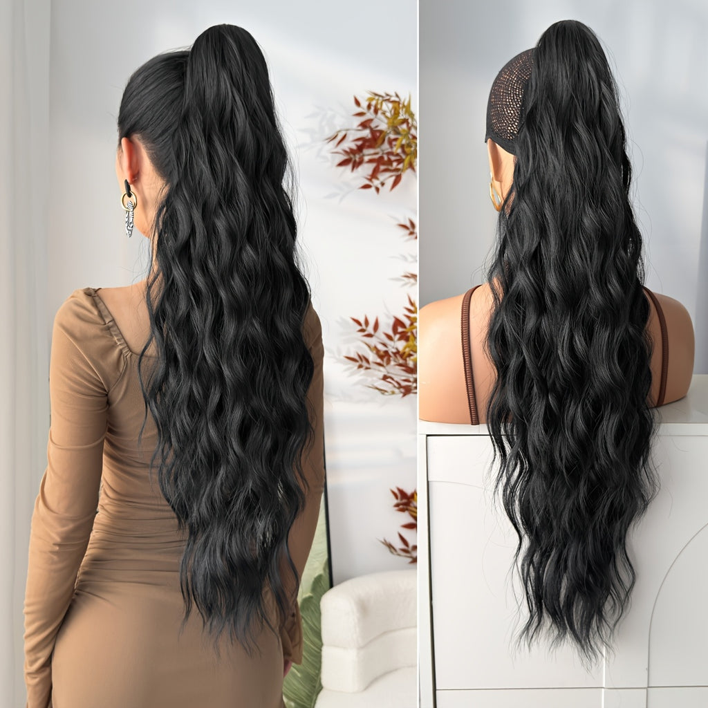 28-Inch (71 cm) Heat-Resistant Clip-In Water Wave Ponytail Extension - Synthetic Ombre Hairpiece (Blonde/Brown/Black/Red/Dark Brown) for Women & Girls