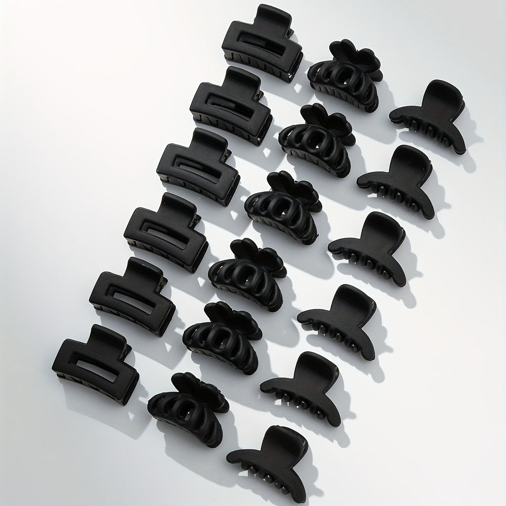 18-Pack Mini Black Frosted Square Hair Claws – Rubber Grip Small Hair Clips for Women