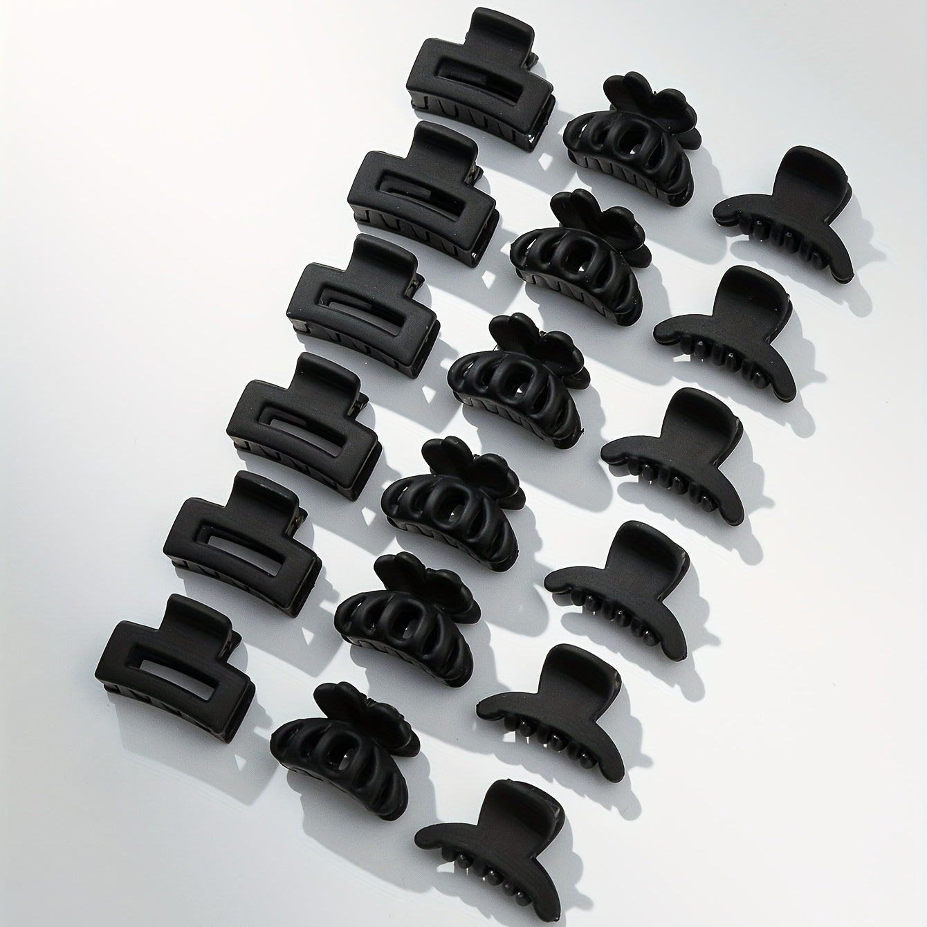 18-Pack Mini Black Frosted Square Hair Claws – Rubber Grip Small Hair Clips for Women