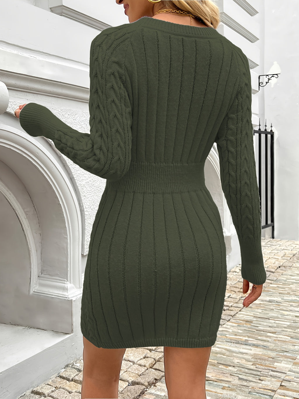Women's Cable Knit Long Sleeve Sweater Dress – Slim Crew Neck Tunic for Fall