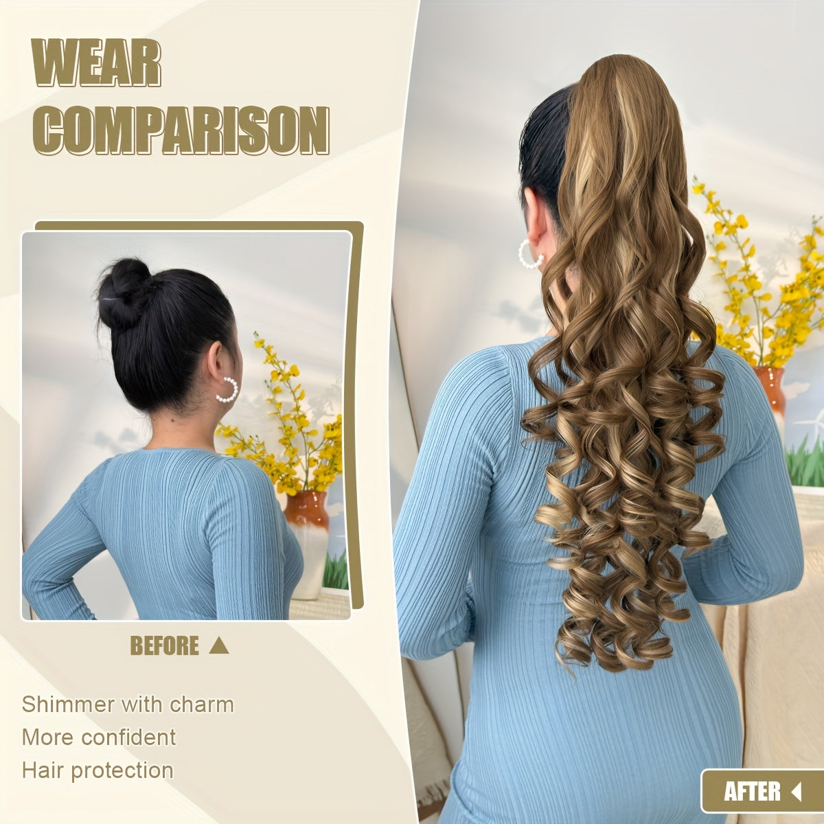 28-inch (71 cm) Deep Wave Drawstring Clip-On Ponytail Hair Extension, Heat-Resistant Synthetic, Multi-Color