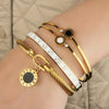 3-Pack Multi-Color Stainless Steel Roman Numeral Bracelet Set with Cubic Zirconia – 18K Gold Plated Charm Bracelets for Women