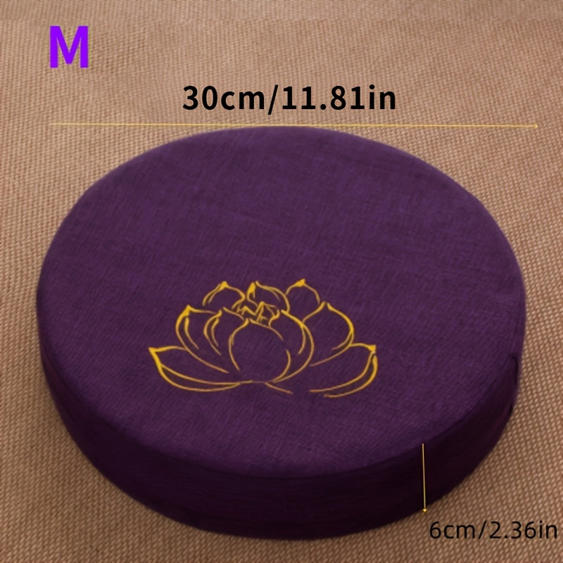 Purple Lotus Hemp Meditation Mat — Circular Woven Yoga Mat, Thick Medium-Firm Support for Kneeling & Floor Sitting