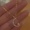 Celestial Star and Moon Pendant Necklace – Gold-Tone CZ Accent, Dainty Layering Jewelry Gift for Her