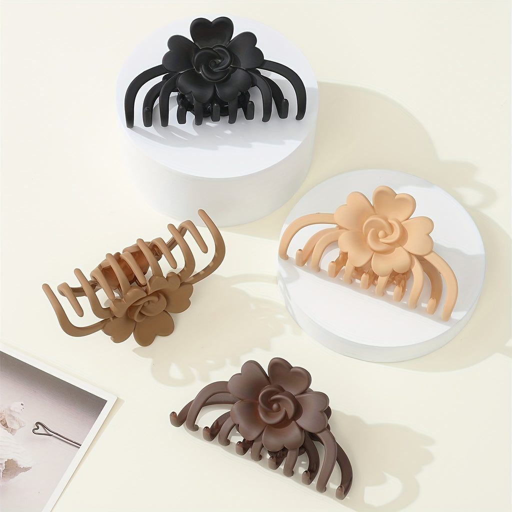 Matte Flower Hair Clip - Large Non-Slip Floral Barrette, Solid Color (1pc)