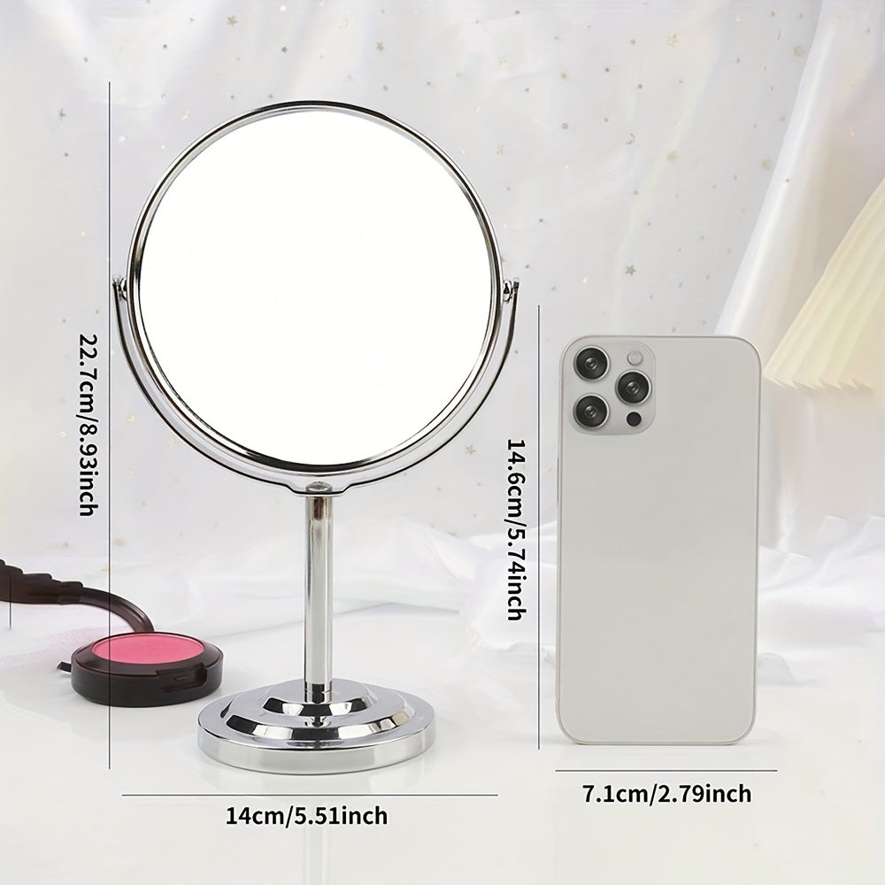 RANCAI 360° Stainless Steel Double-Sided Makeup Mirror – Polished Coastal Tabletop, HD Oil-Free Surface, Non-Electric, Anti-Skid Base
