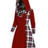Women's Y2K Hooded Knit Dress - Gingham Patchwork Long Sleeve A-Line with Faux Buttons