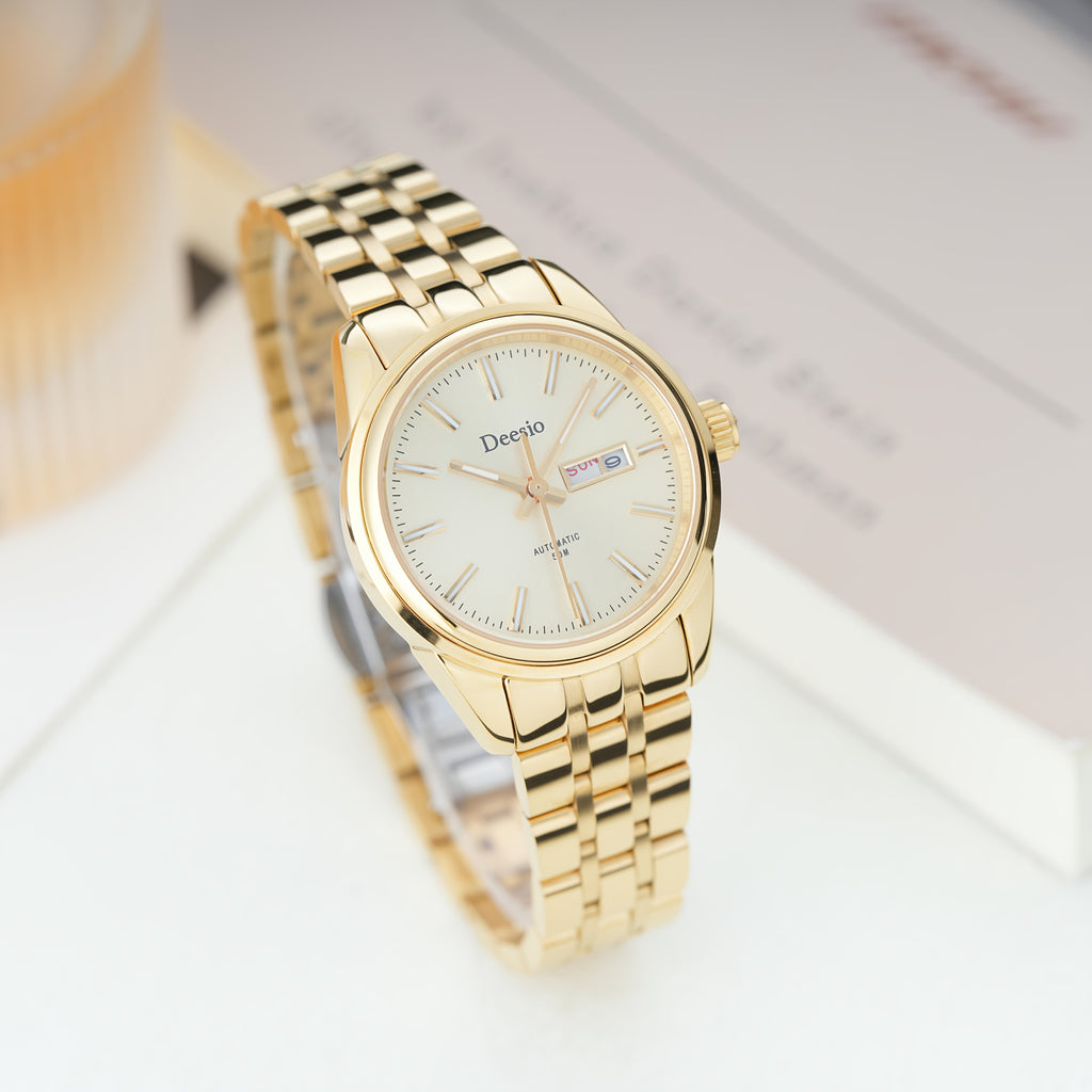 Deesio Women's Stainless Steel Mechanical Automatic Watch, Chain Link Bracelet Business Casual Wristwatch, Gift for Her