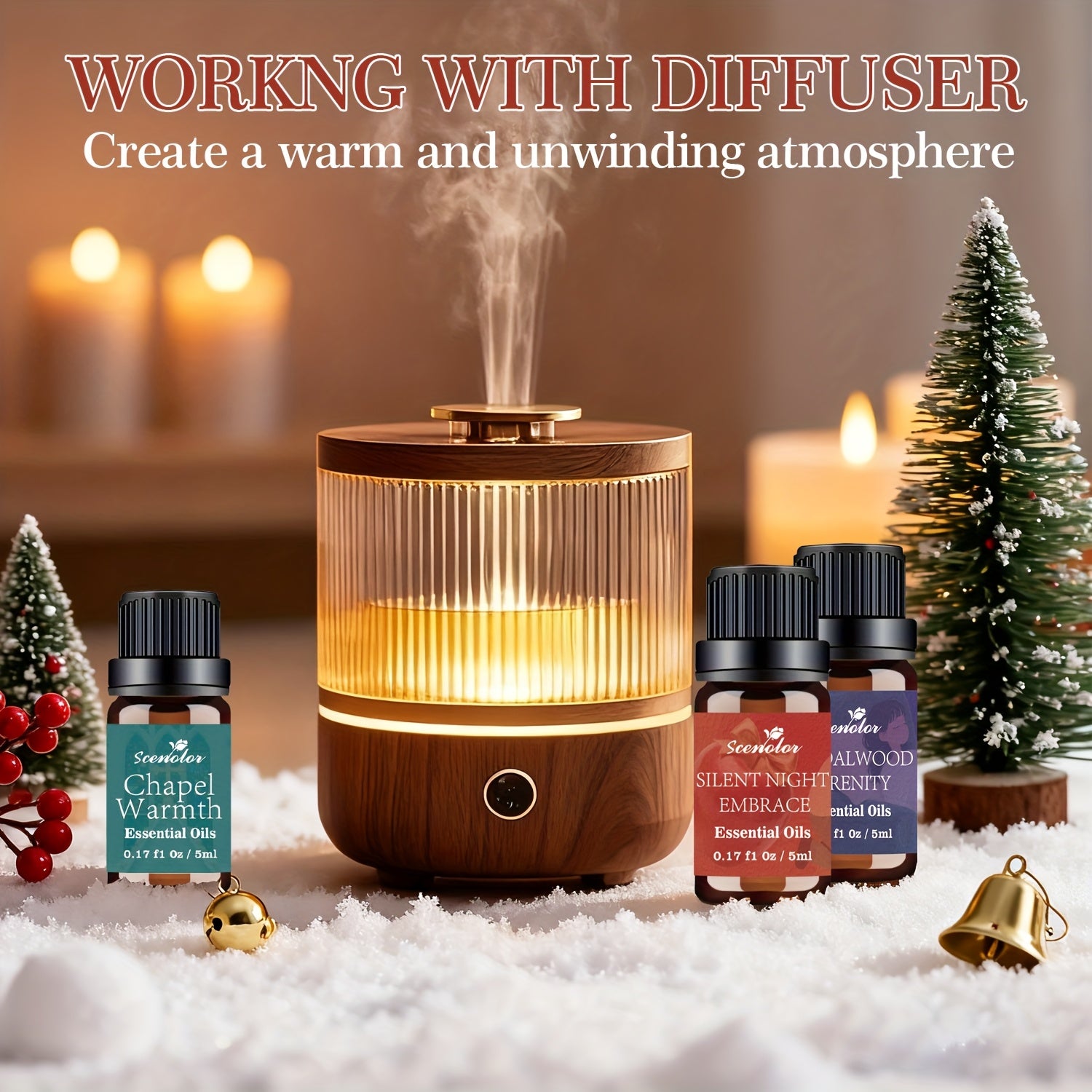 12-Pack Holiday Essential Oils Set 0.17 fl oz (5 ml) Bottles — Cinnamon, Gingerbread, Christmas Tree, Pumpkin Cake, Sandalwood, Fireside | Aromatherapy Oils for Diffusers, Humidifiers & Candle Making