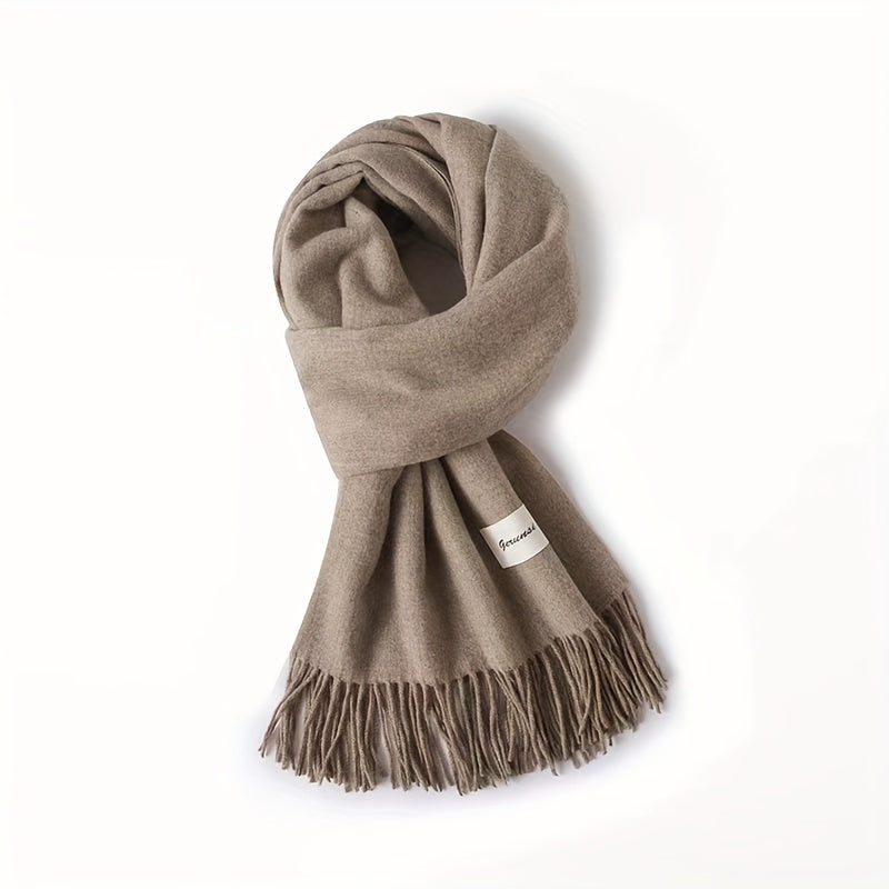 Solid Color Tassel Scarf with Fringe - Lightweight Polyester Shawl for Women