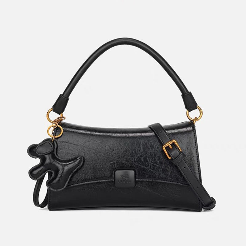 Waxed Leather Baguette Underarm Bag for Women - Elegant Zipper Wristlet Crossbody Messenger