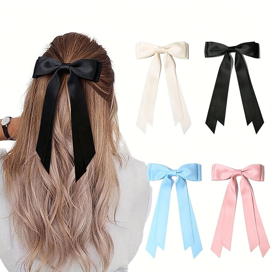 4-Pack Double-Layer Ribbon Bow Hair Clips for Women - Elegant Ballet-Inspired Hair Accessories