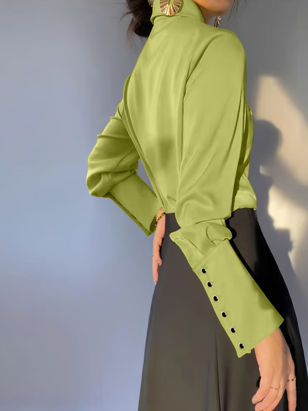 Women's Lapel Long Sleeve Casual Shirt - Button Front Solid Color Polyester Blouse