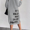Plus Size Navy Oversized Sweaterdress - Midi A-Line Pullover with 'It's Okay Not to Be Perfect' Print, Medium Stretch, Machine Washable