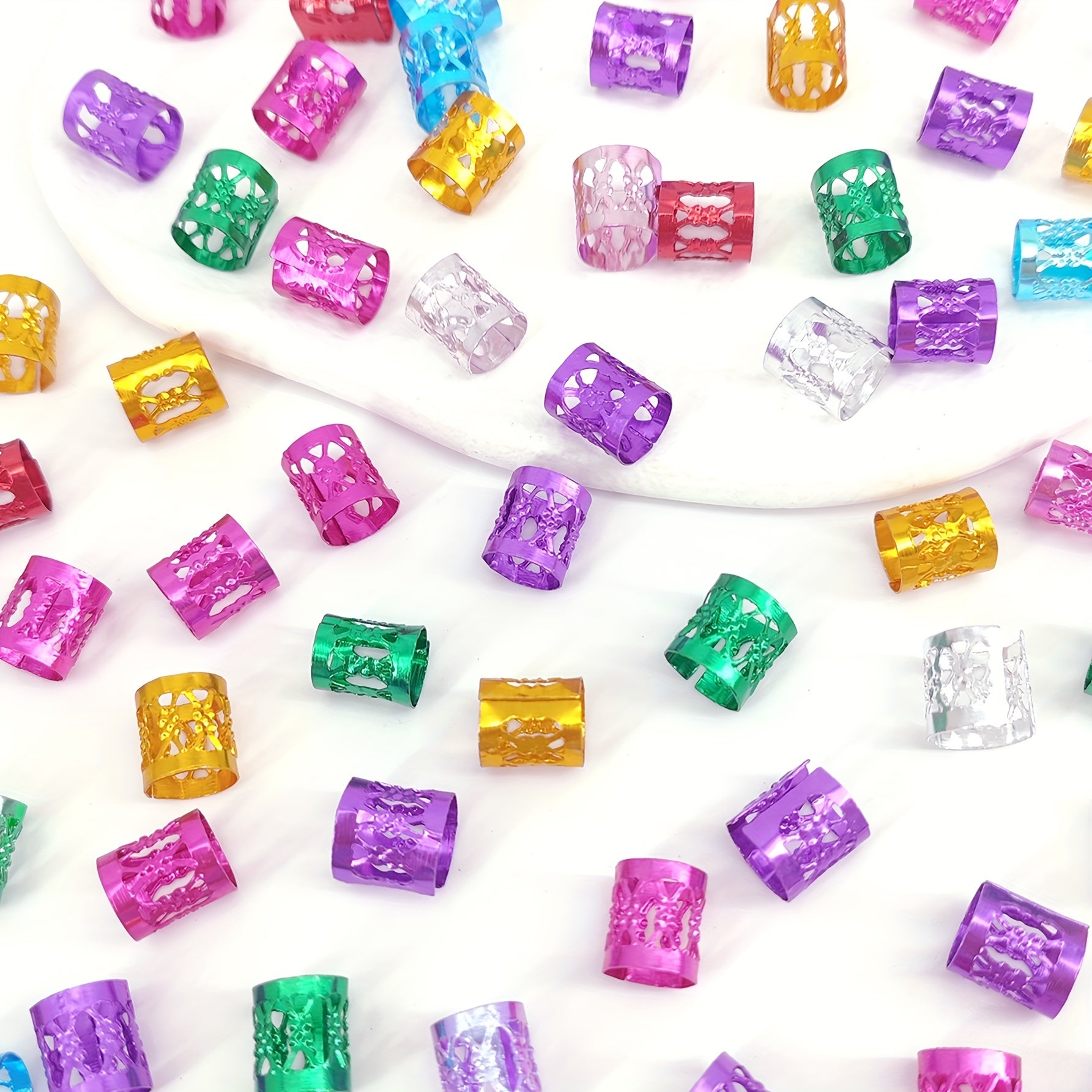 100-Pack Multicolor Adjustable Metal Hair Cuffs for Braids & Dreadlocks - Geometric Boho Hair Jewelry