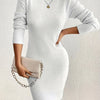 Women's High-Neck Knit Sweater Dress - Elegant Solid Fall/Winter