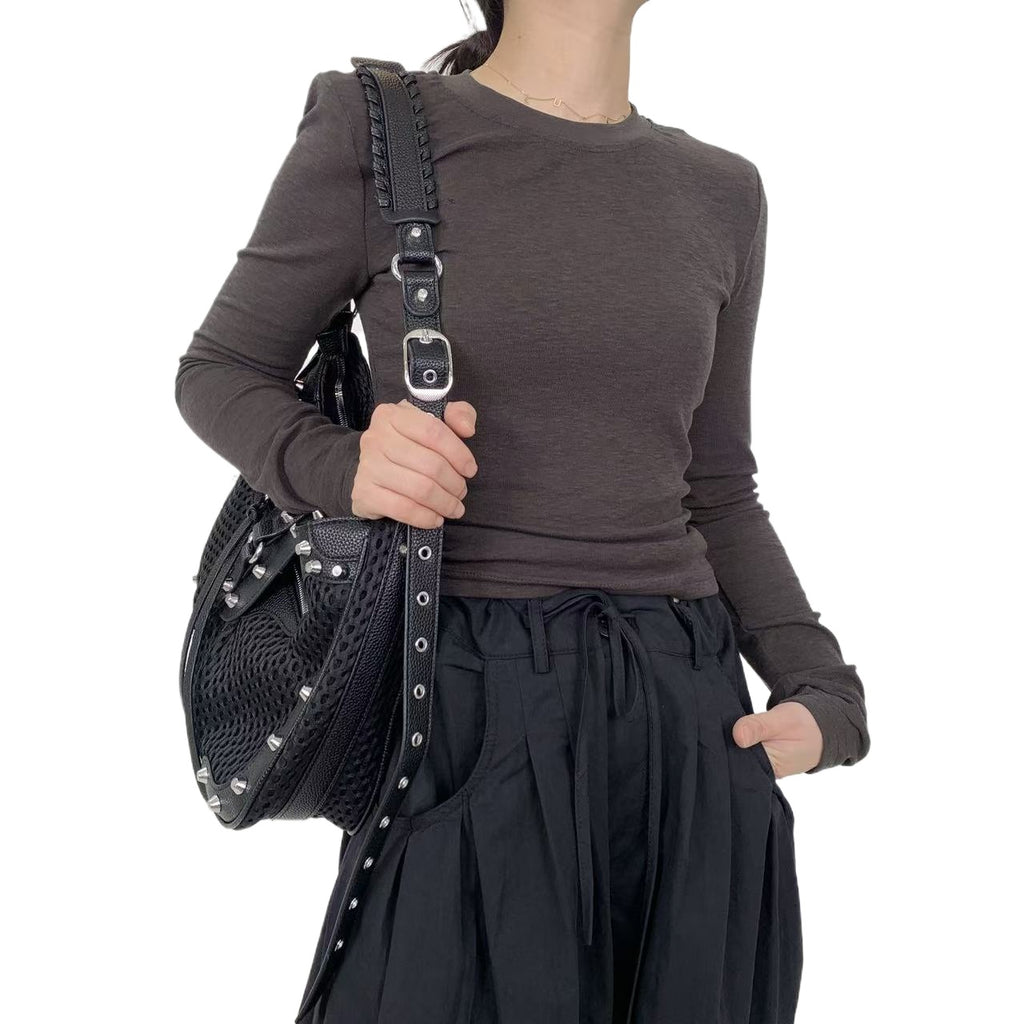 Women's Large Capacity Y2K Retro Mesh Bucket Bag - Adjustable Strap, Multi-Pocket Nylon Crossbody with Gold-Tone Hardware & Zipper Closure