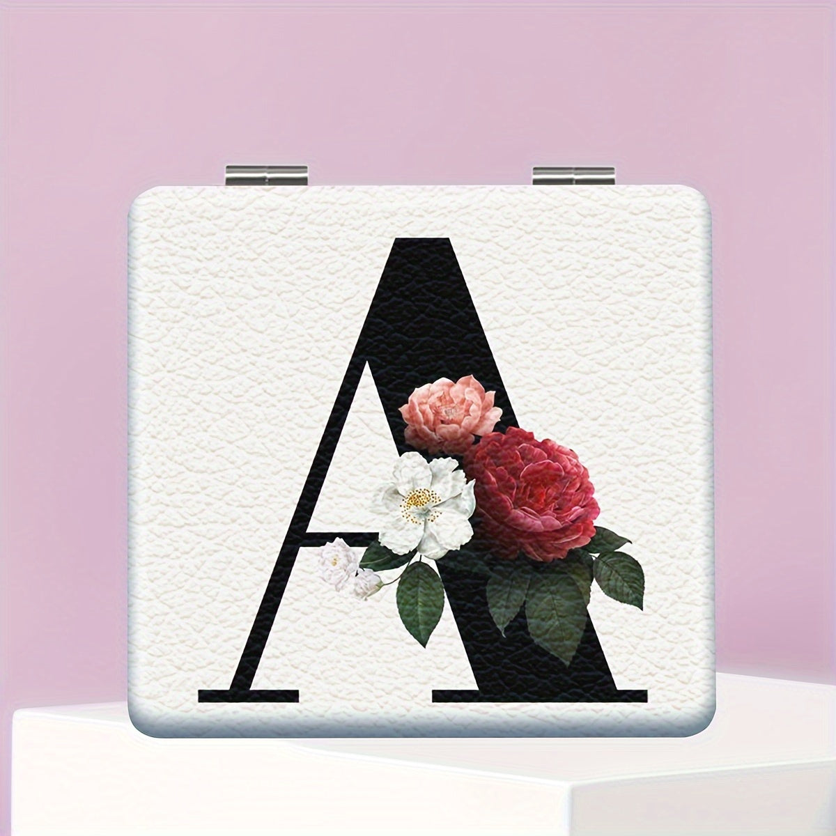 Alphabet Folding Handheld Makeup Mirror for Women & Girls - Floral & Heart Cutout Portable Vanity Mirror A-Z