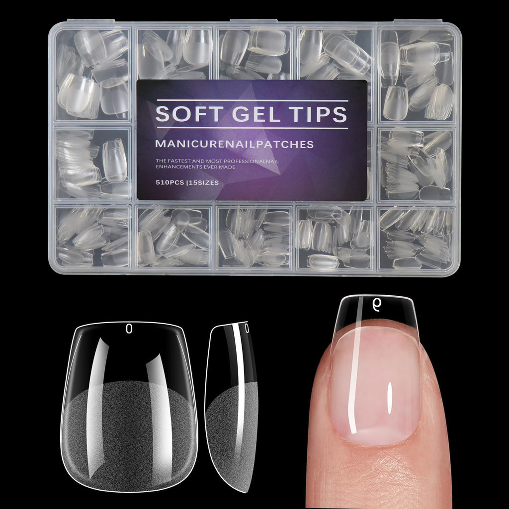 510-Pack Ultra-Short Square Press-On Nails, 15 Sizes, Clear Acrylic Glossy Tips for DIY & Salon Manicures