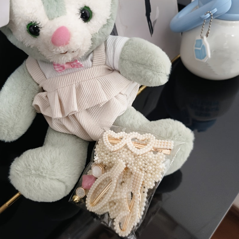 Pearl Bow Hair Clips Set – 10-Pack Korean Style Plastic Bow Barrettes with Duckbill Grips for Women