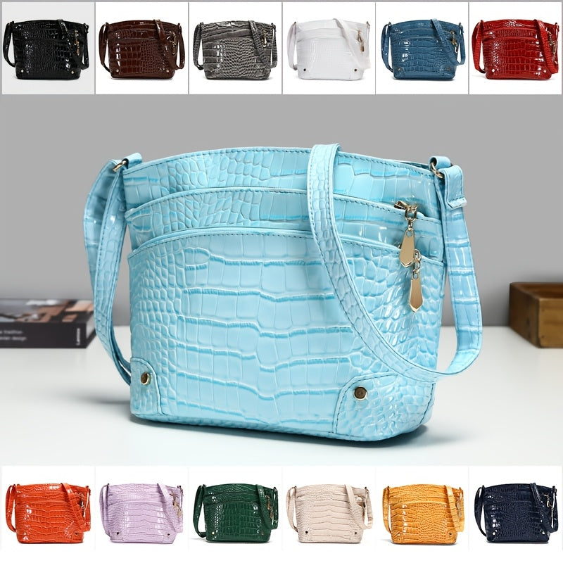 Crocodile Pattern PU Women's Shoulder & Crossbody Bag - Multi-Layer Large Capacity Bucket Bag
