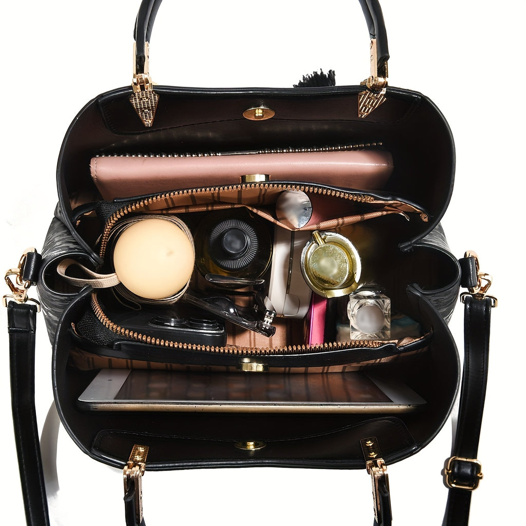 FKTSR Women's Quilted Floral Convertible Handbag with Tassel - Faux Leather Shoulder Bag & Clutch, Magnetic Closure, Removable Strap - Olive Green, Black, Beige