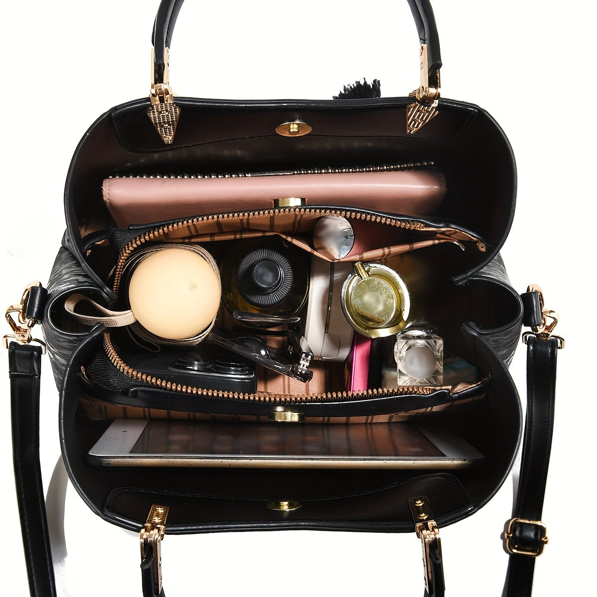 FKTSR Women's Quilted Floral Convertible Handbag with Tassel - Faux Leather Shoulder Bag & Clutch, Magnetic Closure, Removable Strap - Olive Green, Black, Beige