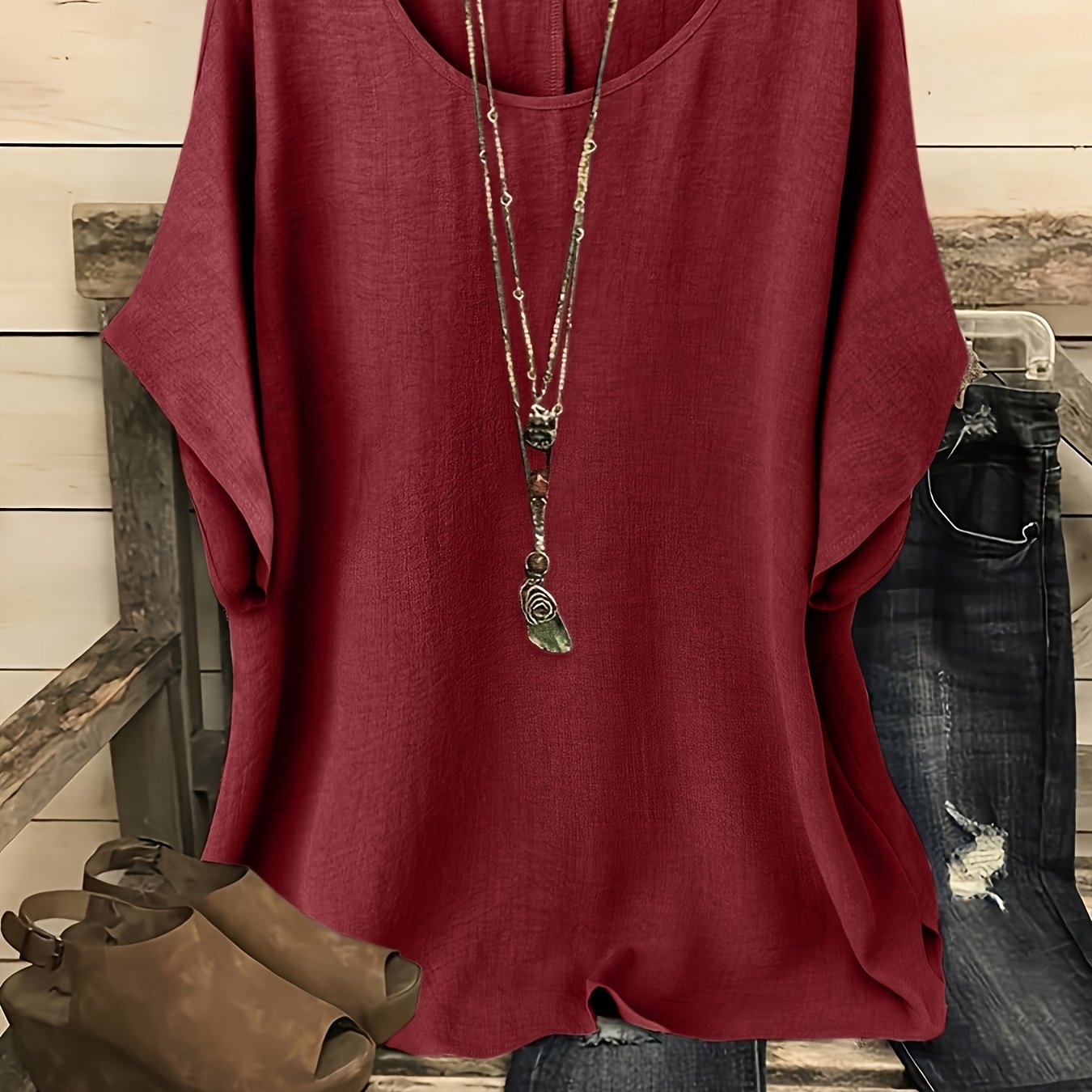 Women's Casual Summer Blouse – Crew Neck Short Sleeve Loose Fit Beach & Vacation Top