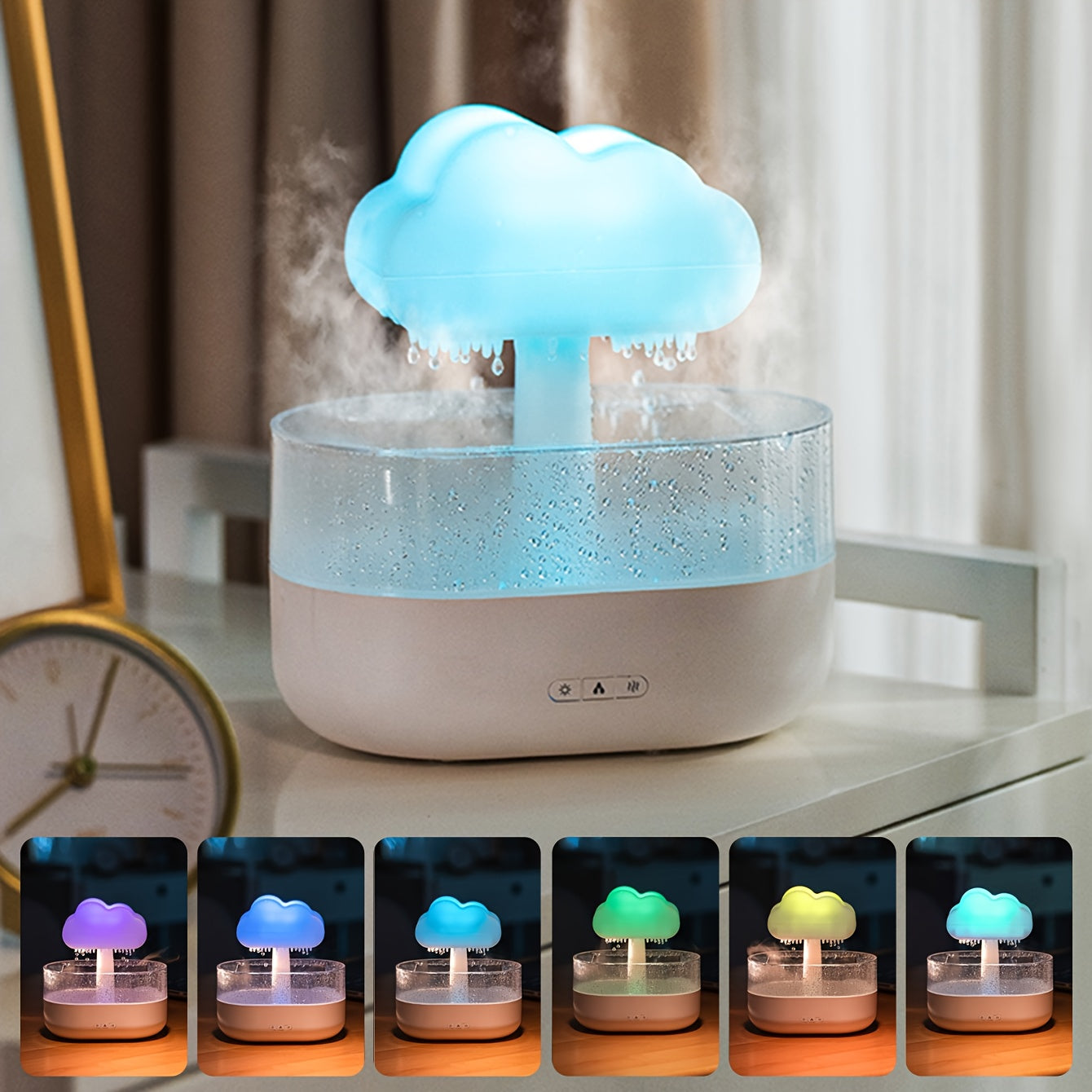 Raindrop Aroma Diffuser with Colorful LED Night Light – USB Rain Cloud Humidifier & Essential Oil Diffuser for Desktop (10–20 m² / 107–215 ft²)