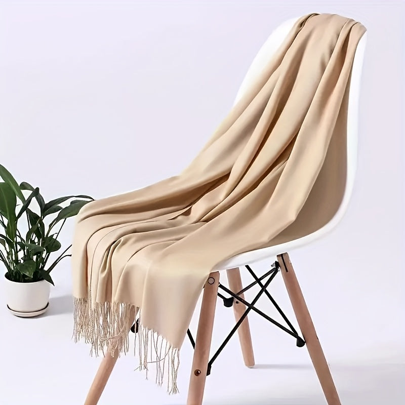 Elegant Tassel Scarf Shawl Wrap – Soft Faux Cashmere Feel, Solid Colors (White/Black/Red/Multi), 200 cm (79 in)