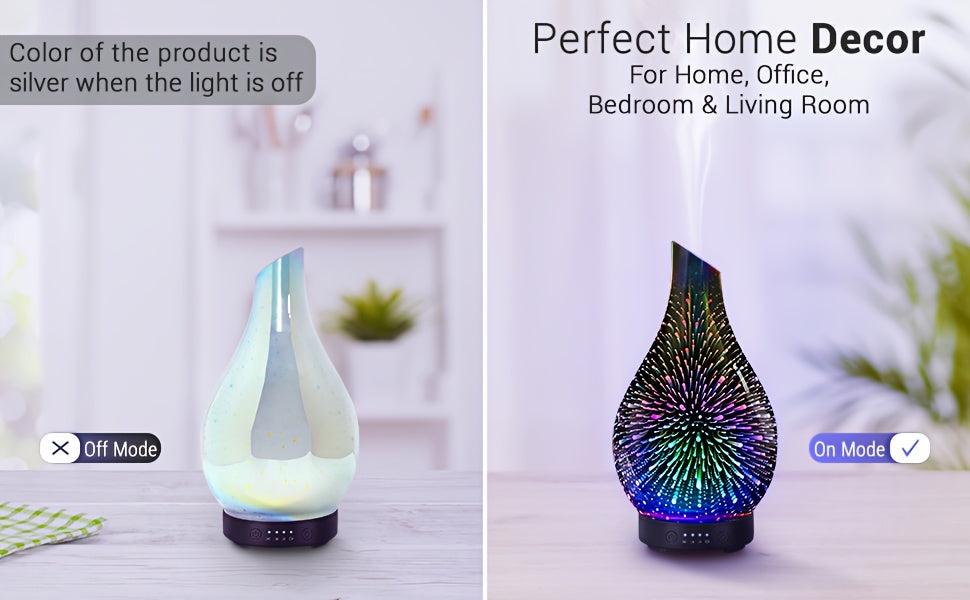USB Essential Oil Diffuser 4.06 oz (120 ml) – Soundwave Technology, 7-Color LED Mood Light, Auto-Off & 4 Timers, BPA-Free Glass Oval for Home & Office