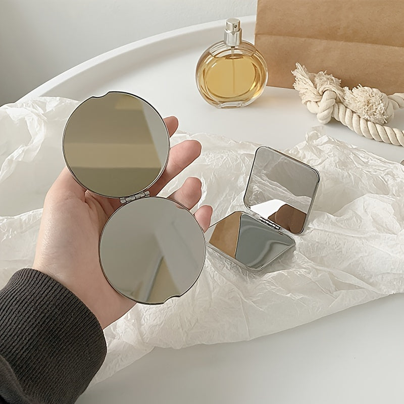 Double-Sided Folding Handheld Makeup Mirror - Compact Cute Cartoon Design for Dorm & Travel