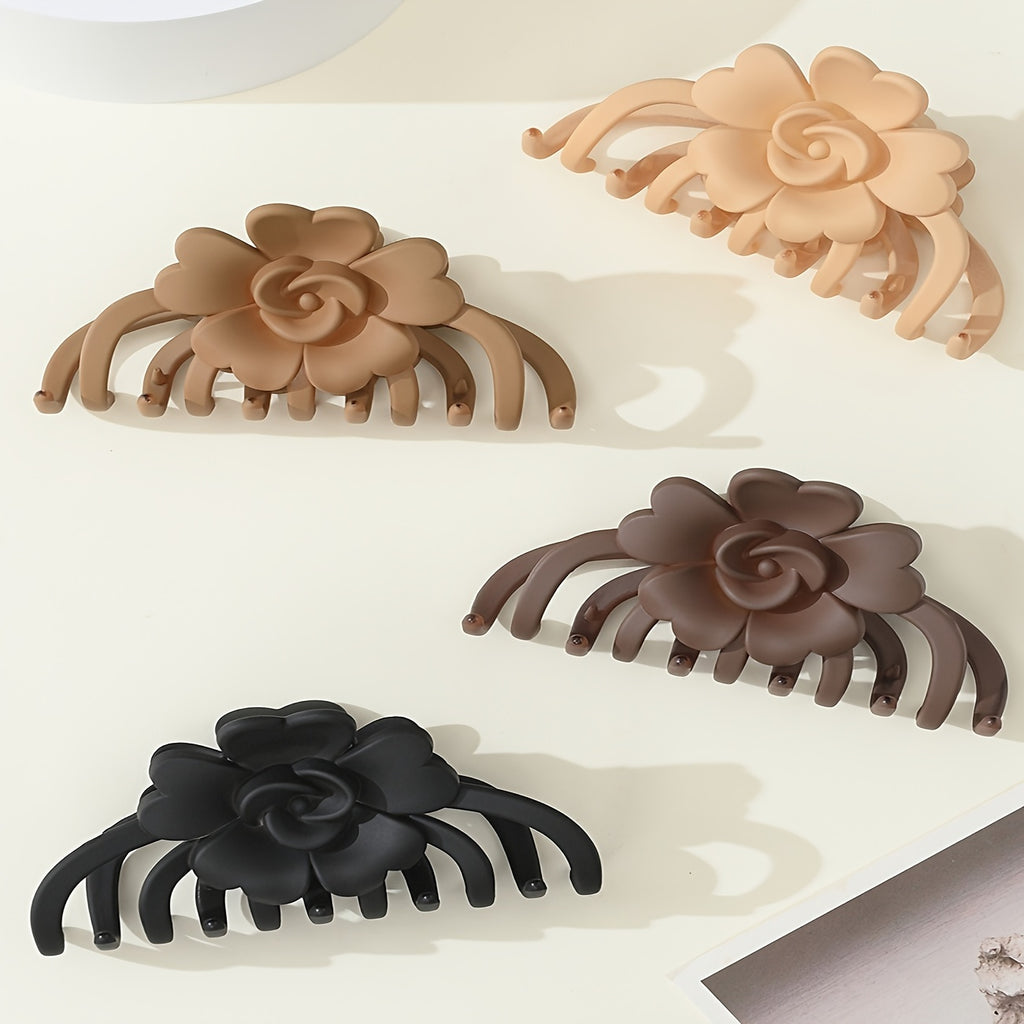 Matte Flower Hair Clip - Large Non-Slip Floral Barrette, Solid Color (1pc)