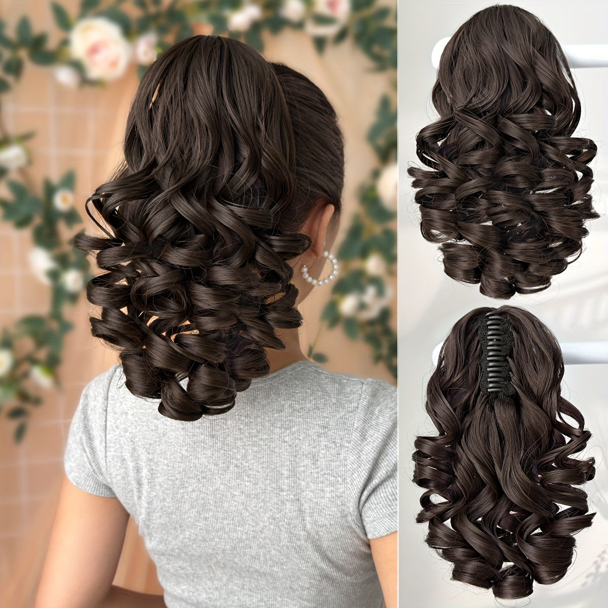 Women's 12-Inch Deep Wave Heat-Resistant Synthetic Claw Ponytail Hair Extension, Curly Clip-In, Multiple Colors (Black, Brown, Blonde, Red, Gray, Beige, White)