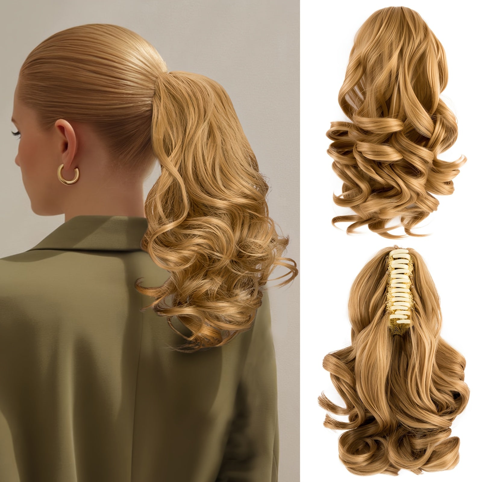 SLEEKCUTE Curly Wavy Clip-In Ponytail Extensions – High-Heat Synthetic Hair for Instant Volume & Natural Bounce