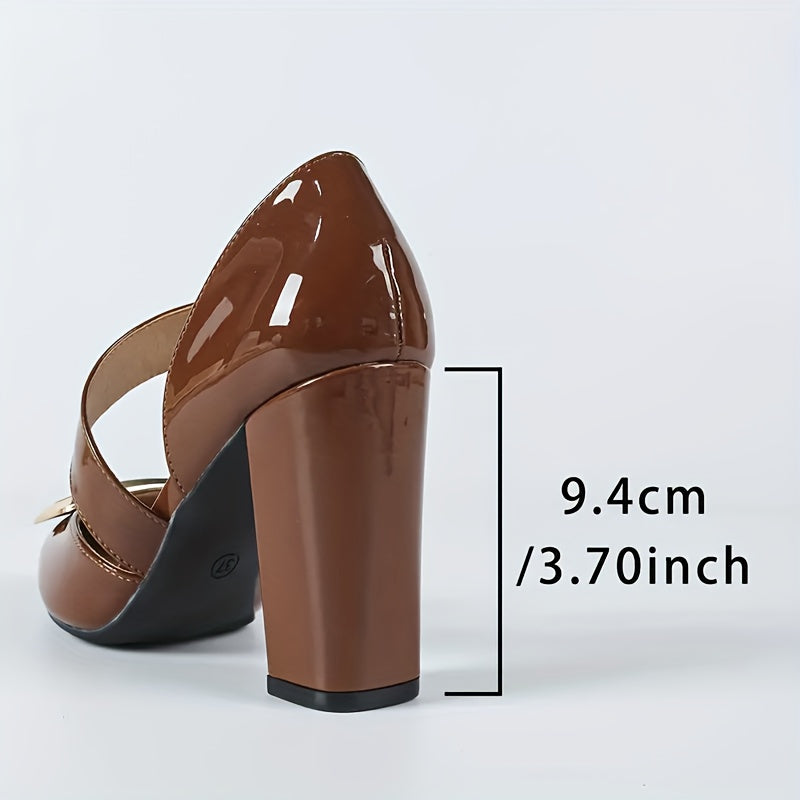 Women's Pointed Toe Block Heel Pumps – Slip-On Cushioned Insole, Synthetic Upper & Non-Slip Rubber Sole