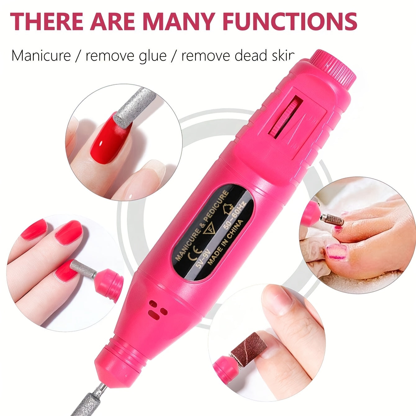 7-in-1 Nail Care Kit – LED Gel Nail Lamp, USB Nail Drill, Cuticle Pusher, Nail File & Toe Separators – Pink