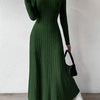 White Ribbed Knit Crew Neck Long Sleeve Bodycon Dress for Women, Fall Casual Chic