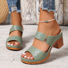 Women's Platform Slip-On Sandals, Chunky Block Heel, Soft PU Sole, Ankle-Strap Open Toe