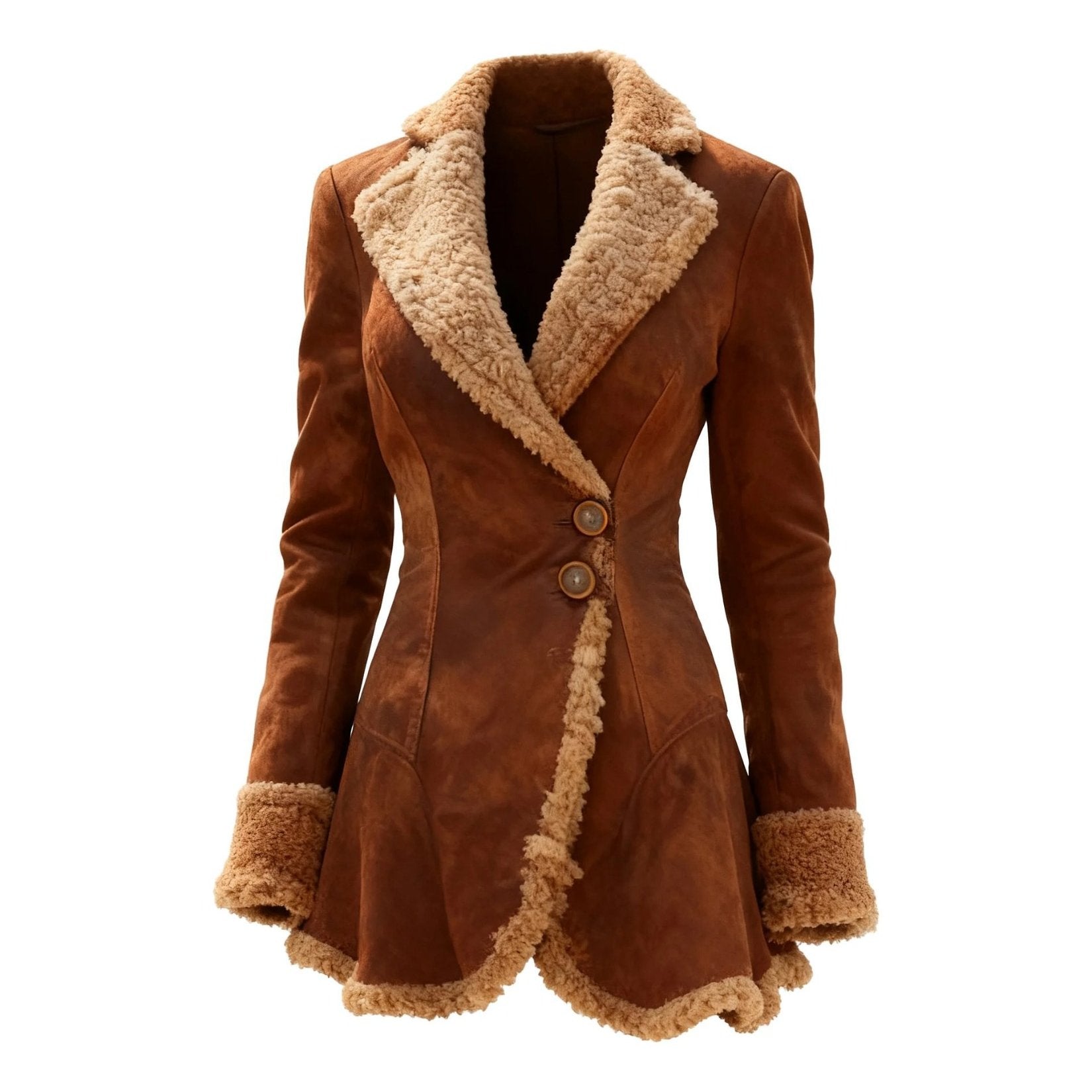 Women's Retro Faux Leather Jacket with Faux Fur Collar & Cuffs — Thick Winter Coat, Gold Hardware, Structured Full-Zip Outerwear for Fall/Winter