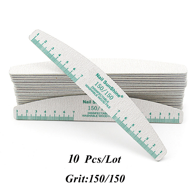 10-Pack Half-Moon Nail Files & Buffers – 80/100/150/180/240 Grit – Birch Wood Sandpaper for Manicure & Pedicure