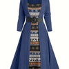 Long-Sleeve Ribbed Knit Dress with Square Neck - A-Line Fall Winter Commuter Dress
